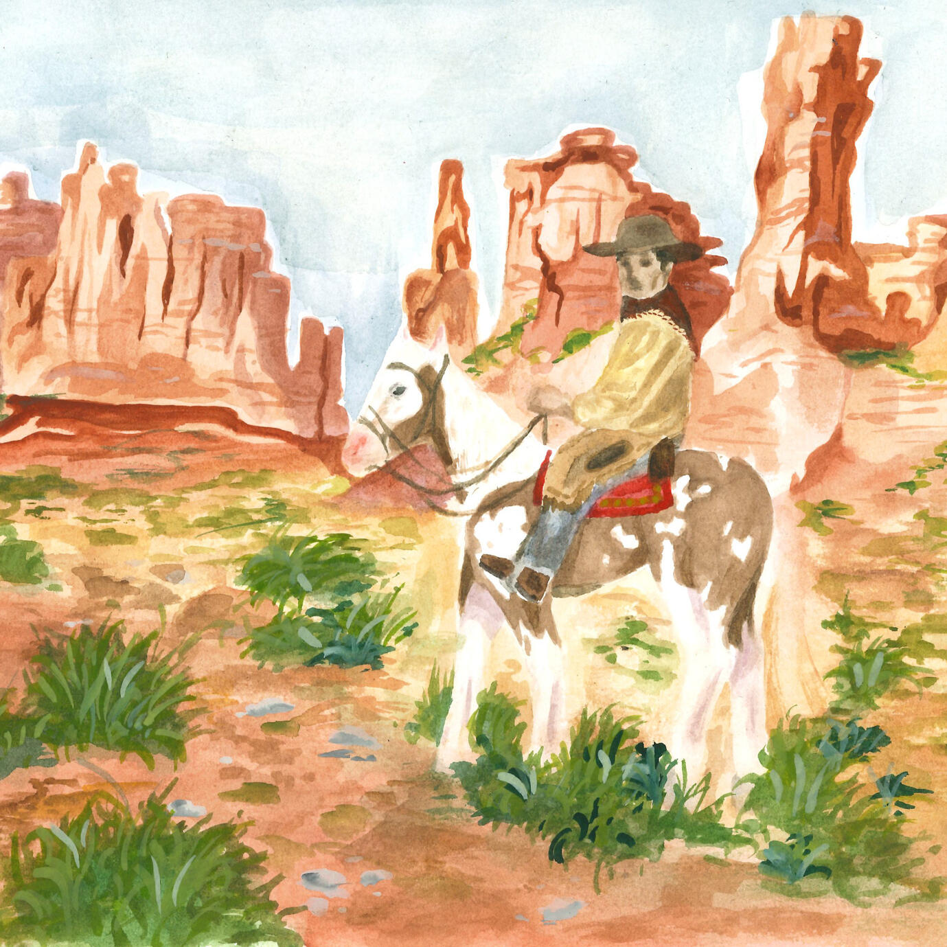 Ensam cowboy på vift Watercolour